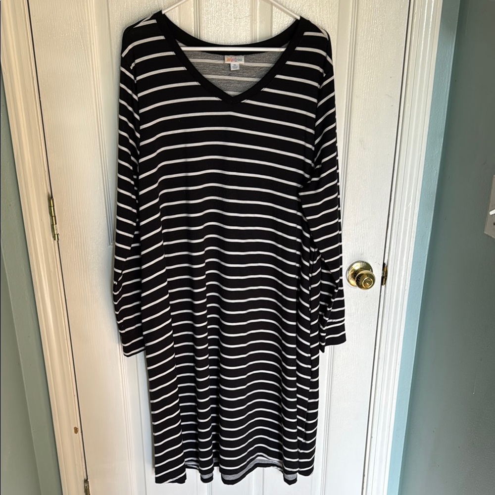LuLaRoe Black and White Striped Long Sleeve Dress